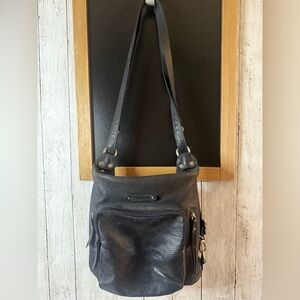 Baldinini Trend Italian Black Leather Crossbody Satchel Bag Made In Italy
